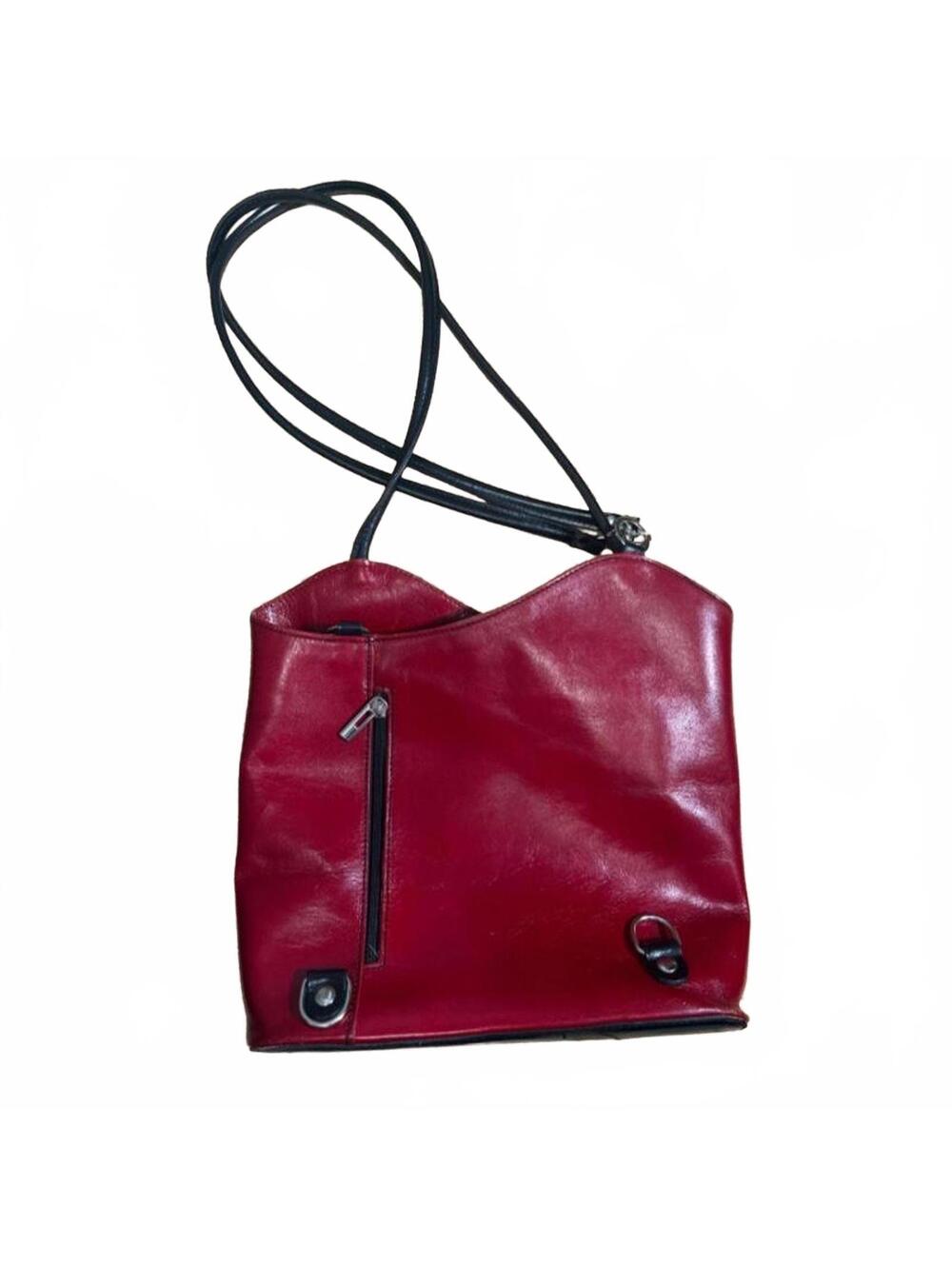 Convertible Red & Black Italian Leather Backpack Shoulder Bag by Italian Bag